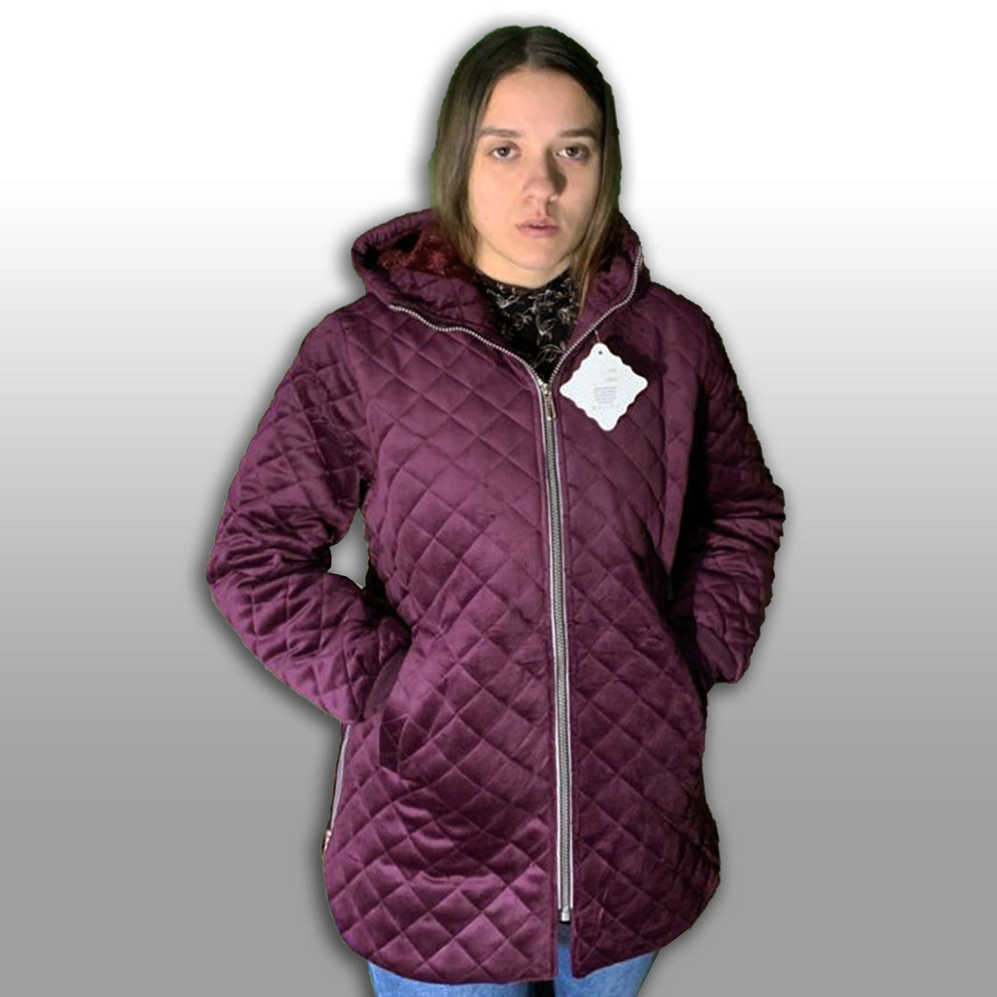 Jachetă îmblănită din catifea • DENISA • XL-5XL • Fabricată în România