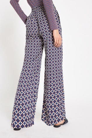 River Island Trousers Blue Geo Print - OUTLET